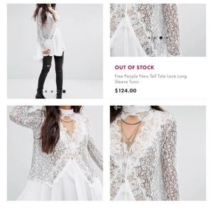 $124 NEW Free People Tell Tale Lace cut-out mock LS Shirt/blouse top